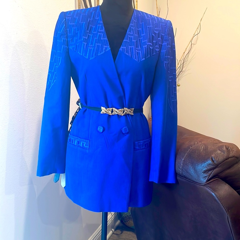 John Meyer of Norwich Rare Vintage Textured Cobalt Blue Blazer